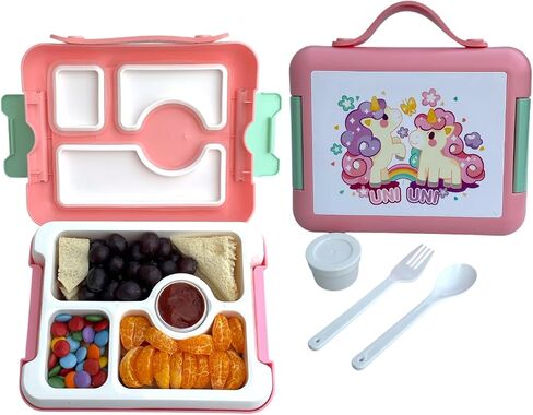 Kids Lunch Box with 4 Compartments I Unicorn Design I Leak-Proof Bento Box - Ideal Portion Sizes for Ages 3 to 7 I Durable, Dishwasher Safe, BPA-Free & Made with Food-Safe Materials (Pink) in Saudi Arabia