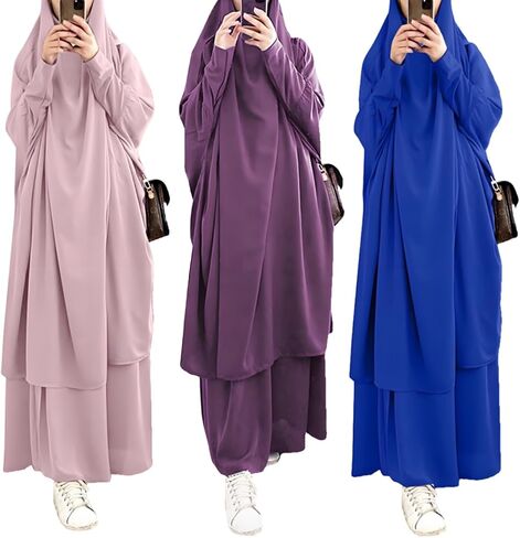 Muslim Dress Islamic Women's Full Cover Two Pieces Soft Distinctive Prayer Maxi Dress with Hijab Abaya Robe in Saudi Arabia