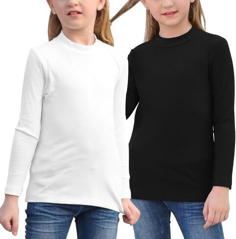 GORLYA 2 Pack Girls Turtleneck Ribbed Knit Long Sleeve Sweater T-Shirt Slim Fitted Basic Tee Tops Multipacks for 8-16Y in Kuwait