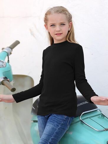GORLYA 2 Pack Girls Turtleneck Ribbed Knit Long Sleeve Sweater T-Shirt Slim Fitted Basic Tee Tops Multipacks for 8-16Y in Kuwait