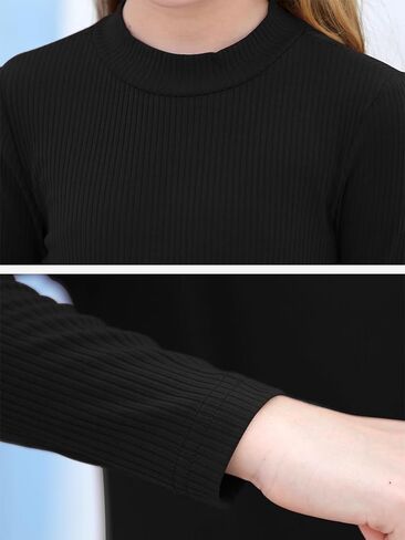 GORLYA 2 Pack Girls Turtleneck Ribbed Knit Long Sleeve Sweater T-Shirt Slim Fitted Basic Tee Tops Multipacks for 8-16Y in Kuwait