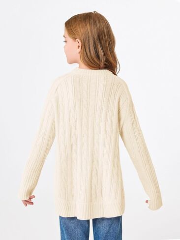 Haloumoning Girls Oversized Sweater Kids Fashion Batwing Sleeve Cable Knit Sweaters with Side Slit 5-14 Years in Saudi Arabia