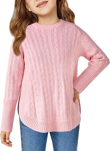 Haloumoning Girls Oversized Sweater Kids Fashion Batwing Sleeve Cable Knit Sweaters with Side Slit 5-14 Years in Saudi Arabia