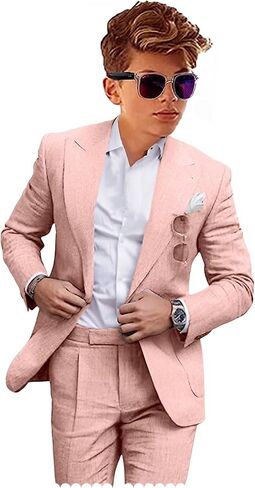 Boys Linen Suits Casual 2 Piece Summer Beach Wedding Tuxedo Suit for Boy Ring Bearer Outfit in Saudi Arabia