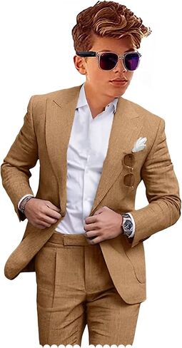 Boys Linen Suits Casual 2 Piece Summer Beach Wedding Tuxedo Suit for Boy Ring Bearer Outfit in Saudi Arabia