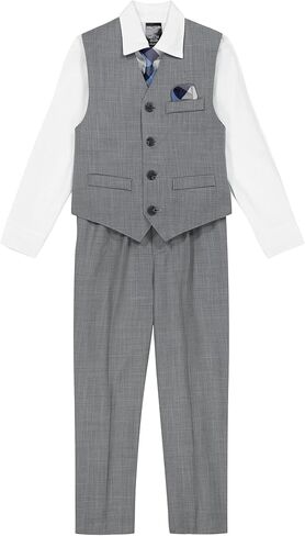 Nautica Boys' 4-Piece Formal Suit Set, Vest, Pants, Collared Dress Shirt, and Tie, Light Grey Deco Sharkskin in Saudi Arabia