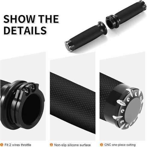 Motorcycle Handlebar Grips 1" Black Street Glide Flhx Handgrip for Harley Davidson Touring Glides Electronic Throttle Grips 2008-2023 CNC Edge Cut in Saudi Arabia