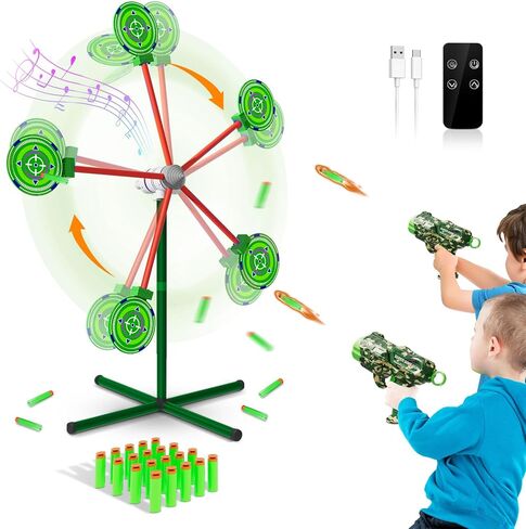 HLDYA Rocket Shooting Games Toys with Rotating Target 2 Toy Guns 20 Foam Darts Kids Outdoor Toys for Boys Age 5 6 7 8 9 10+ Year Old Compatible with Nerf Guns in Kuwait