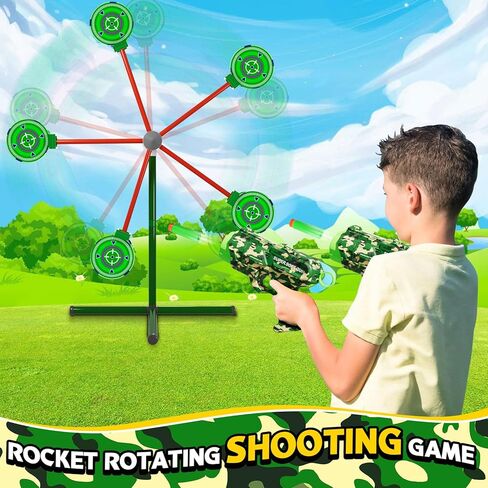 HLDYA Rocket Shooting Games Toys with Rotating Target 2 Toy Guns 20 Foam Darts Kids Outdoor Toys for Boys Age 5 6 7 8 9 10+ Year Old Compatible with Nerf Guns in Kuwait