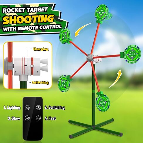 HLDYA Rocket Shooting Games Toys with Rotating Target 2 Toy Guns 20 Foam Darts Kids Outdoor Toys for Boys Age 5 6 7 8 9 10+ Year Old Compatible with Nerf Guns in Kuwait