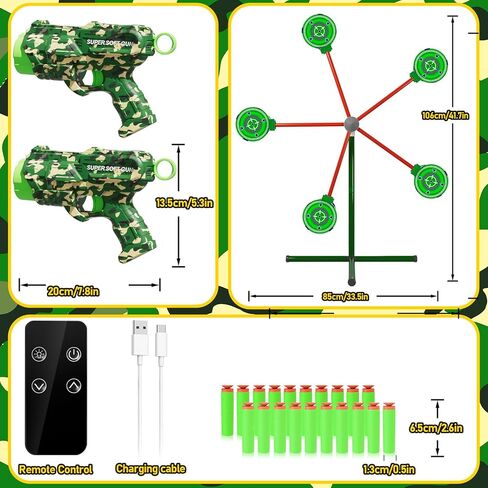 HLDYA Rocket Shooting Games Toys with Rotating Target 2 Toy Guns 20 Foam Darts Kids Outdoor Toys for Boys Age 5 6 7 8 9 10+ Year Old Compatible with Nerf Guns in Kuwait