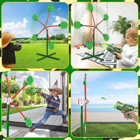 HLDYA Rocket Shooting Games Toys with Rotating Target 2 Toy Guns 20 Foam Darts Kids Outdoor Toys for Boys Age 5 6 7 8 9 10+ Year Old Compatible with Nerf Guns in Kuwait