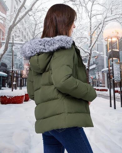WULFUL Women's Winter Coats Warm Lightweight Thicken Puffer Jackets with Faux-Fur Hood in Kuwait