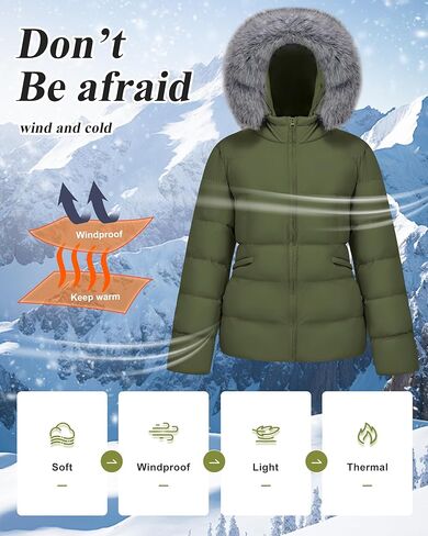 WULFUL Women's Winter Coats Warm Lightweight Thicken Puffer Jackets with Faux-Fur Hood in Kuwait