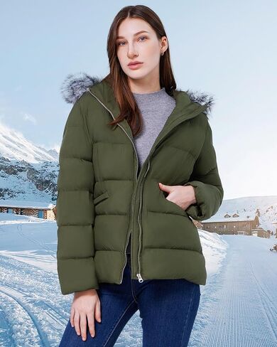WULFUL Women's Winter Coats Warm Lightweight Thicken Puffer Jackets with Faux-Fur Hood in Kuwait