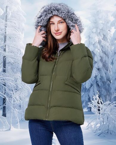 WULFUL Women's Winter Coats Warm Lightweight Thicken Puffer Jackets with Faux-Fur Hood in Kuwait