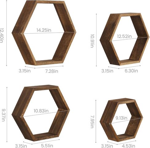 YBING Hexagon Floating Shelves Wall Mounted Set of 8 Wooden Hexagonal Shelves for Wall Storage Honeycomb Shelves for Bedroom Living Room Office Wall Decor, White in Kuwait