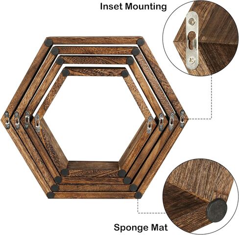 YBING Hexagon Floating Shelves Wall Mounted Set of 8 Wooden Hexagonal Shelves for Wall Storage Honeycomb Shelves for Bedroom Living Room Office Wall Decor, White in Kuwait