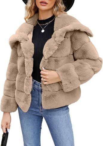 Simplee Apparel Womens Faux Fur Coat Fleece Cropped Jacket Long Sleeve Fur Coats Warm Winter Jackets 2024 with Pockets in Kuwait