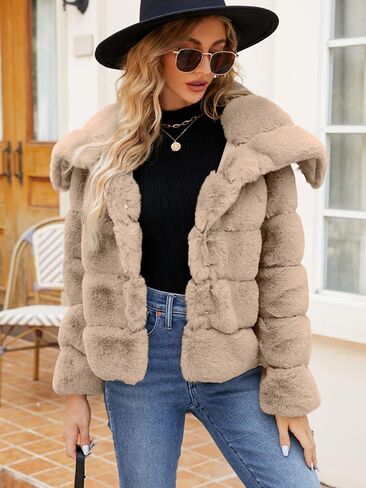 Simplee Apparel Womens Faux Fur Coat Fleece Cropped Jacket Long Sleeve Fur Coats Warm Winter Jackets 2024 with Pockets in Kuwait