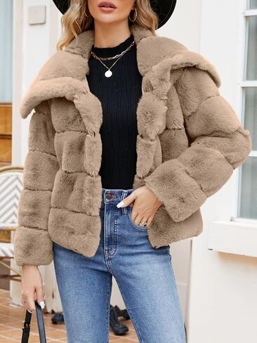 Simplee Apparel Womens Faux Fur Coat Fleece Cropped Jacket Long Sleeve Fur Coats Warm Winter Jackets 2024 with Pockets in Kuwait