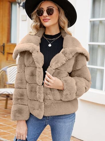 Simplee Apparel Womens Faux Fur Coat Fleece Cropped Jacket Long Sleeve Fur Coats Warm Winter Jackets 2024 with Pockets in Kuwait