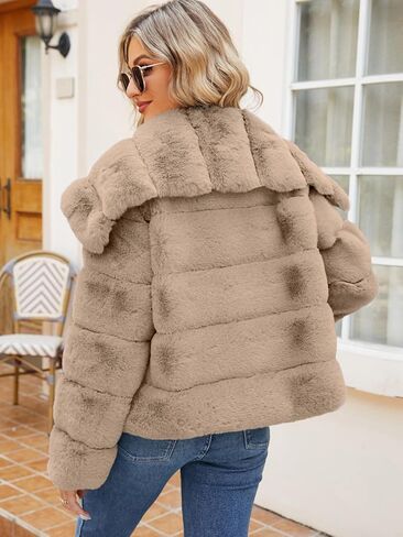 Simplee Apparel Womens Faux Fur Coat Fleece Cropped Jacket Long Sleeve Fur Coats Warm Winter Jackets 2024 with Pockets in Kuwait