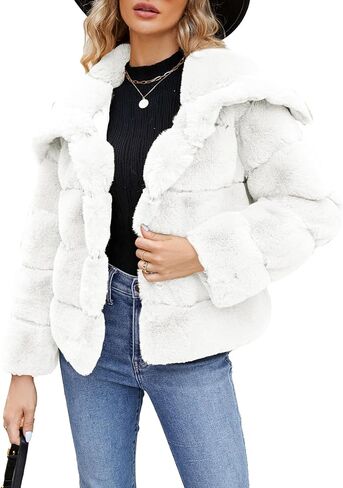 Simplee Apparel Womens Faux Fur Coat Fleece Cropped Jacket Long Sleeve Fur Coats Warm Winter Jackets 2024 with Pockets in Kuwait
