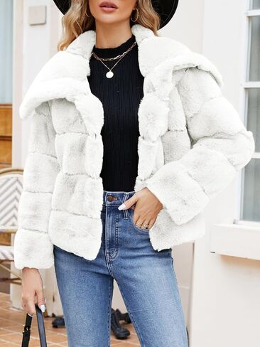 Simplee Apparel Womens Faux Fur Coat Fleece Cropped Jacket Long Sleeve Fur Coats Warm Winter Jackets 2024 with Pockets in Kuwait
