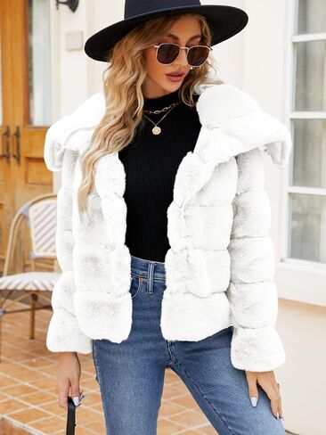 Simplee Apparel Womens Faux Fur Coat Fleece Cropped Jacket Long Sleeve Fur Coats Warm Winter Jackets 2024 with Pockets in Kuwait