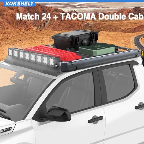 رف تخزين علوي لرف السقف متوافق مع 2024+Toyota Tacoma 4th Gen Truck Double Cab | دعامات جانبية للخيمة | بين قوسين الجذع | مساحة تخزين علوية للمعدات الخارجية in Saudi Arabia