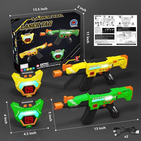 مجموعة مسدسات ليزر قابلة لإعادة الشحن مكونة من لعبتين مع سترات رقمية متعددة الوظائف LED مطورة، هدايا عيد ميلاد للأطفال الأولاد والبنات 8 9 10 11 12+ سنة من المراهقين والبالغين في عيد الميلاد والأنشطة الداخلية والخارجية in Kuwait