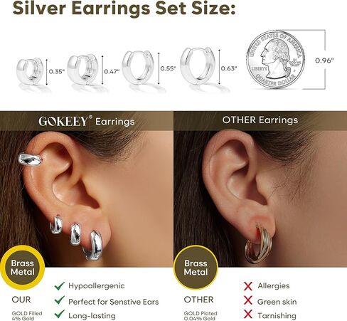 Small Silver Chunky Hoop Earrings Set for Women, Sterling Silver Huggie Earrings for Women Trendy, Hypoallergenic Cartilage Silver Hoop Earrings Set for Mulpitle Piercing Stack Jewelry in Kuwait