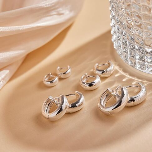 Small Silver Chunky Hoop Earrings Set for Women, Sterling Silver Huggie Earrings for Women Trendy, Hypoallergenic Cartilage Silver Hoop Earrings Set for Mulpitle Piercing Stack Jewelry in Kuwait