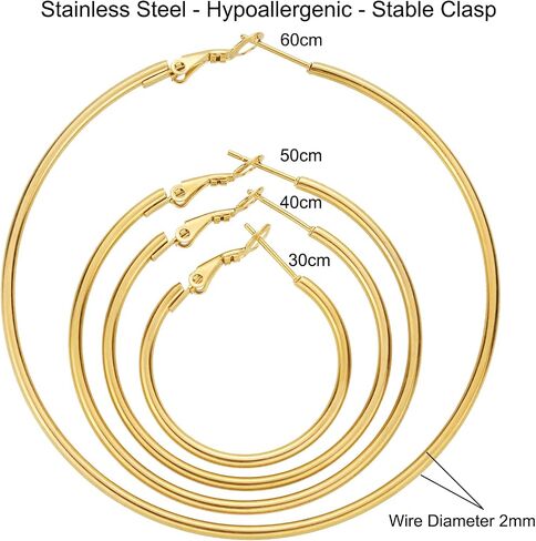 Gold Hoop Earrings for Women - 14K Gold Plated Hypoallergenic Stainless Steel Gold Earrings Set, Lightweight Large Small Gold Hoops Jewelry, 4 Pairs in Kuwait