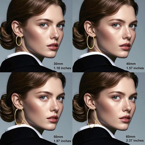 Gold Hoop Earrings for Women - 14K Gold Plated Hypoallergenic Stainless Steel Gold Earrings Set, Lightweight Large Small Gold Hoops Jewelry, 4 Pairs in Kuwait