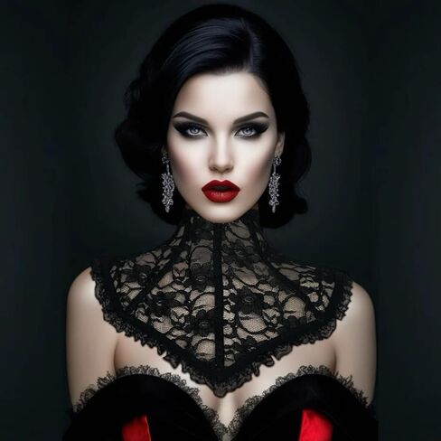 L'VOW للنساء ذو ​​الياقة القوطية وعصر النهضة برباط وياقة فيكتورية ورقبة مشد وقلادة لمصاصي الدماء إكسسوارات تنكرية in Kuwait