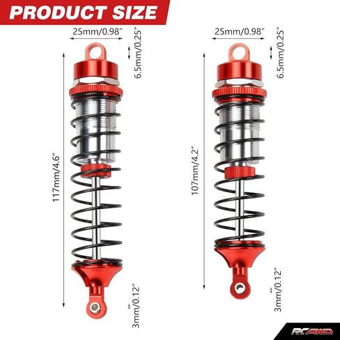 RCAWD Heavy-Duty Full Metal Front and Rear Shock Absorbers for ARRMA 1/10 GORGON 4X2(Red) in Saudi Arabia