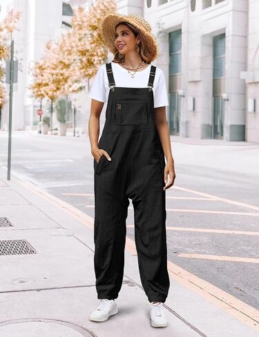 YESNO Women's Casual Corduroy Overalls Sleeveless Adjustable Straps Loose Harem Bib Jumpsuits for Women with Pockets PCL in Saudi Arabia