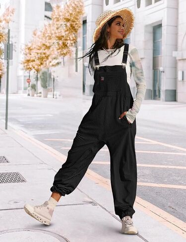YESNO Women's Casual Corduroy Overalls Sleeveless Adjustable Straps Loose Harem Bib Jumpsuits for Women with Pockets PCL in Saudi Arabia