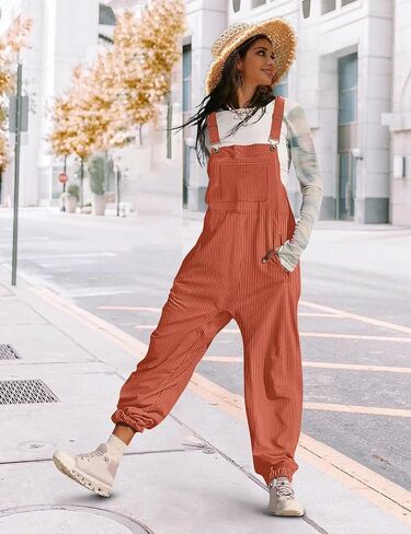 YESNO Women's Casual Corduroy Overalls Sleeveless Adjustable Straps Loose Harem Bib Jumpsuits for Women with Pockets PCL in Saudi Arabia