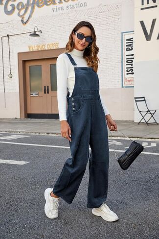 AMEBELLE Corduroy Overalls for Women Barrel Wide Leg Bib Corduroy Pants Women Adjustable Romper Jumpsuit with Pockets in Kuwait