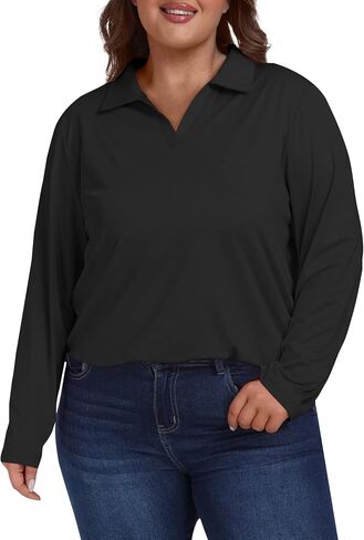 MoFiz Women's Plus Size Golf Long Sleeve Polo Shirts V Neck Workout Casual Loose Fit Tops XL-5XL in Saudi Arabia