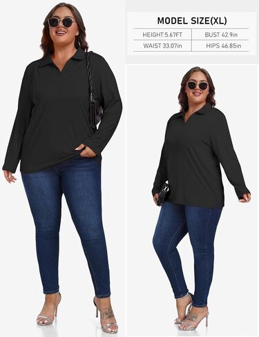 MoFiz Women's Plus Size Golf Long Sleeve Polo Shirts V Neck Workout Casual Loose Fit Tops XL-5XL in Saudi Arabia