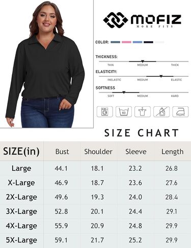 MoFiz Women's Plus Size Golf Long Sleeve Polo Shirts V Neck Workout Casual Loose Fit Tops XL-5XL in Saudi Arabia