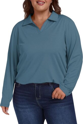 MoFiz Women's Plus Size Golf Long Sleeve Polo Shirts V Neck Workout Casual Loose Fit Tops XL-5XL in Kuwait