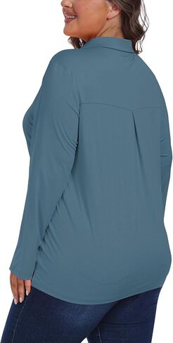 MoFiz Women's Plus Size Golf Long Sleeve Polo Shirts V Neck Workout Casual Loose Fit Tops XL-5XL in Kuwait