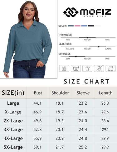 MoFiz Women's Plus Size Golf Long Sleeve Polo Shirts V Neck Workout Casual Loose Fit Tops XL-5XL in Kuwait