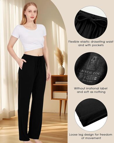 سروال بيجاما نسائي رائع من الخيزران سروال Pj غير رسمي مع جيوب مريح صالة النوم قيعان تجريب اليوغا Sweatpants in Kuwait