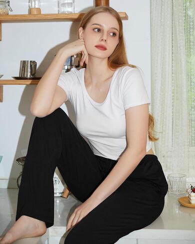 سروال بيجاما نسائي رائع من الخيزران سروال Pj غير رسمي مع جيوب مريح صالة النوم قيعان تجريب اليوغا Sweatpants in Kuwait